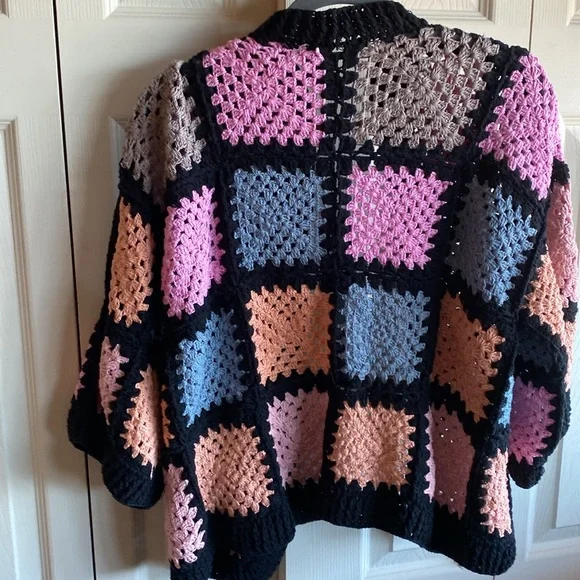 SAACHI NWT Vintage Inspired Boho Granny Square Knit Cardigan Sweater size O/S - Picture 6 of 17